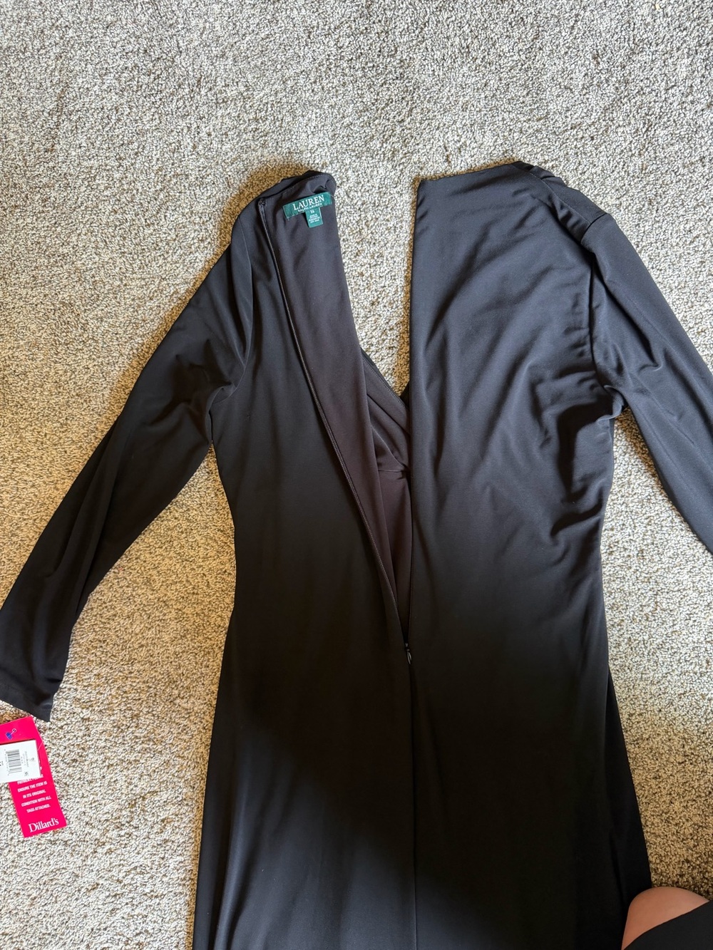 Lauren Ralph Lauren Black Long-Sleeve Maxi Evening Gown Dress Sz 14 NEW Crystal - Picture 11 of 11